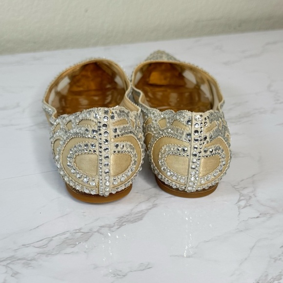 Badgley Mischka Beige Rhinestone Pointed Toe‎ Mesh Ballet Flats Size 6.5 - Picture 3 of 9